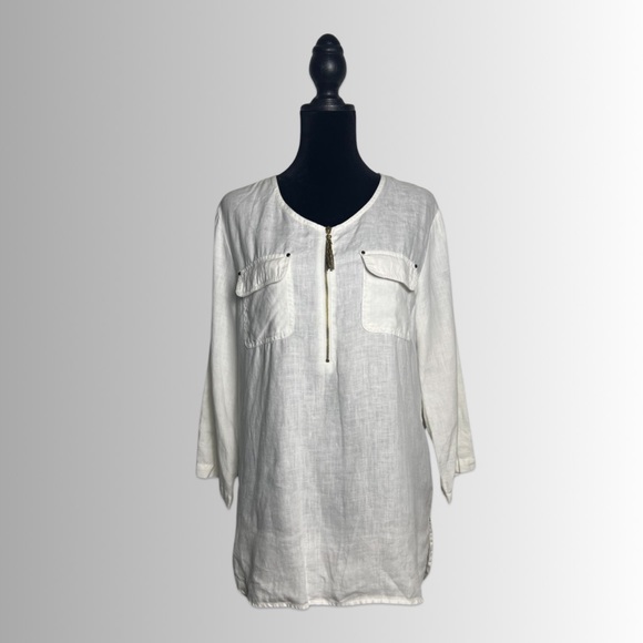 Company, Ellen Tracey Linen Roll Up Sleeve, Chalk Color, Size Medium - Picture 2 of 9